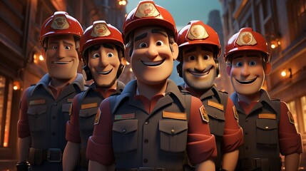 the characters of the animated animated movie firemen - obrazy, fototapety, plakaty