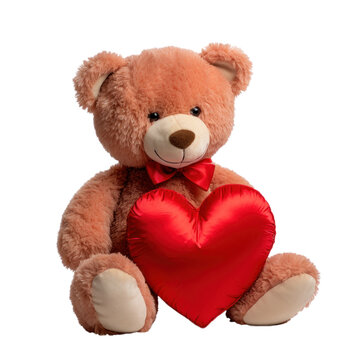 A teddy bear with a red bow tie and a red heart, Valentine's Day, isolated or white background