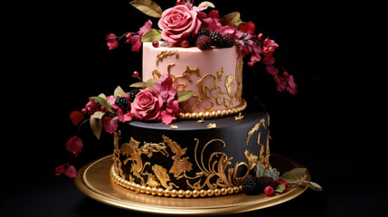 Fototapeta premium Sweet Delights: A Decorated Cake with Tiers of Pink and Blue