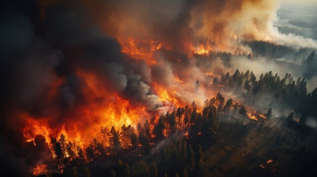 Extensive forest fires background wallpaper AI generated image