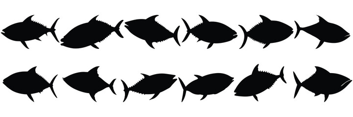 Obraz premium Fish tuna fishing silhouettes set, large pack of vector silhouette design, isolated white background