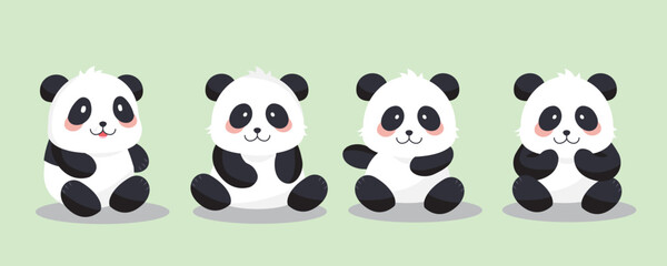 cute panda object set in sitting character.illustration vector for postcard,icon,sticker
