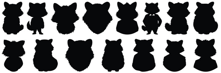 Raccoon silhouettes set, large pack of vector silhouette design, isolated white background - obrazy, fototapety, plakaty