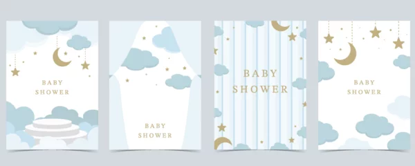 Foto op Canvas Baby shower invitation card for boy with balloon, cloud,sky, blue © piixypeach