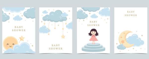 Baby shower invitation card for boy with balloon, cloud,sky, blue