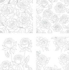 Set of rose line drawing pattern background