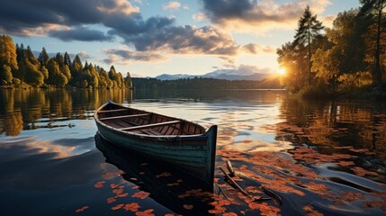 Majestic view of an ancient boats shadow on a lake - obrazy, fototapety, plakaty