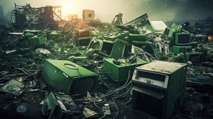 Pile of electronic waste environmental pollution background wallpaper AI generated image