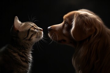 Close Encounter. Cat and Dog Meet Nose to Nose
