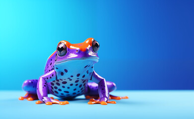 Creative animal concept, macro shot of poisonous frog over pastel bright background.