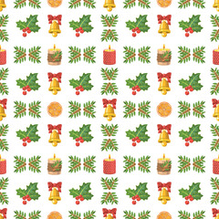 Seamless Christmas pattern. Square vector illustration on the theme of Christmas and New Year.