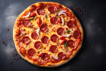 pizza with salami and tomato