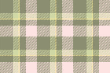 Plaid background, check seamless pattern in green. Vector fabric texture for textile print, wrapping paper, gift card or wallpaper.