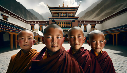 A group of Himalayan child monks - Powered by Adobe
