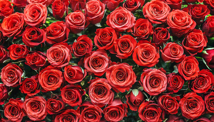 Natural fresh red roses - flowers pattern wallpaper - top view, Red rose flower wall background