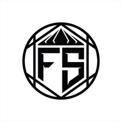 FS Letter Logo monogram hexagon slice crown sharp shield shape isolated circle abstract style design