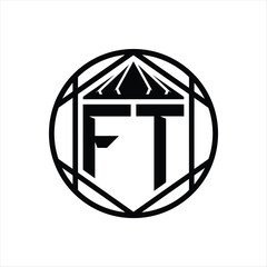 FT Letter Logo monogram hexagon slice crown sharp shield shape isolated circle abstract style design
