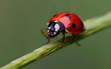 Fototapeta premium Macro closeup ladybug flora nature ai generative