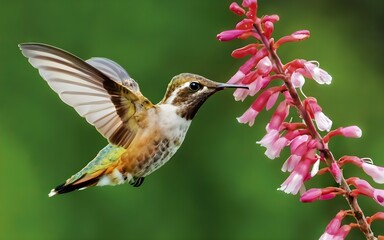 Fototapeta premium Macro closeup humming bird flora nature ai generative