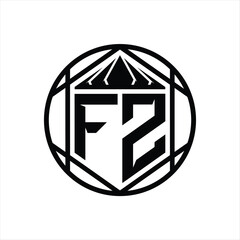 FZ Letter Logo monogram hexagon slice crown sharp shield shape isolated circle abstract style design