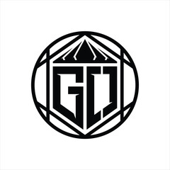 GO Letter Logo monogram hexagon slice crown sharp shield shape isolated circle abstract style design