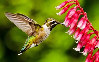 Fototapeta premium Macro closeup humming bird flora nature ai generative