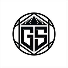 GS Letter Logo monogram hexagon slice crown sharp shield shape isolated circle abstract style design