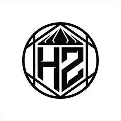 HZ Letter Logo monogram hexagon slice crown sharp shield shape isolated circle abstract style design