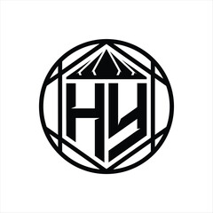 HY Letter Logo monogram hexagon slice crown sharp shield shape isolated circle abstract style design