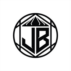 JB Letter Logo monogram hexagon slice crown sharp shield shape isolated circle abstract style design