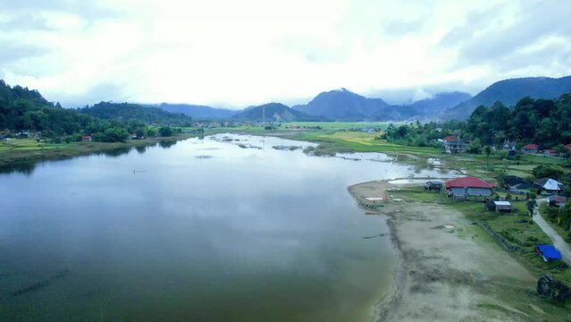 aerial natural view of the lake in Tarusan Kamang, Agam district, West Sumatra