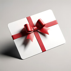 Simple and elegant white gift card adorned with a satin red ribbon tied in a perfect bow. Present card for anniversary, birthday, celebration. Generative AI