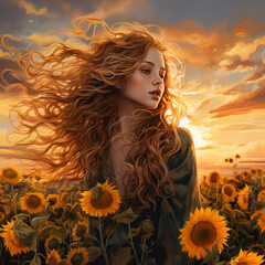 woman in the field of sunflowers
