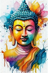 Fototapeta premium Buddha with Flowers and Leaves - Colorful Digital Art