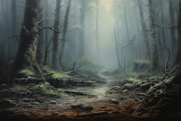 Foto op Plexiglas mystical misty forest, oil painting © Kritchanok