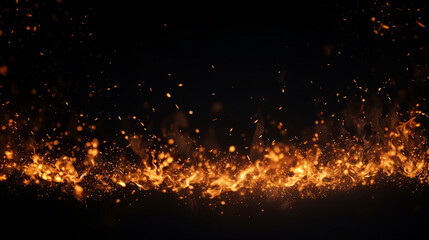 Fototapeta na wymiar Mesmerizing Fire Embers Border: Dynamic Sparkler Burning in Vibrant Fiery Motion over Black Background - Abstract Celebration Concept for Festive Events and Atmospheric Designs.