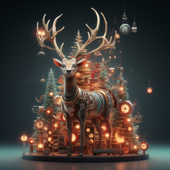 Generative AI reindeer and Christmas background.