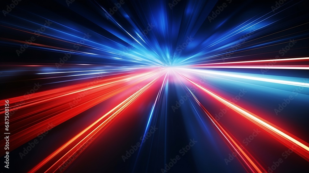 Aufkleber speed light line motion blur on dark background, data transfer simulation, blue to red lights : gene