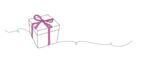 line art drawing of gift box. Wrapped surprise package for christmas or birthday party .Giftbox for Party and celebration. Gift box line art outline vector illustration.