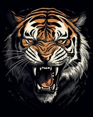 Angry tiger head hand drawn sketch illustration Wild animals : Generative AI