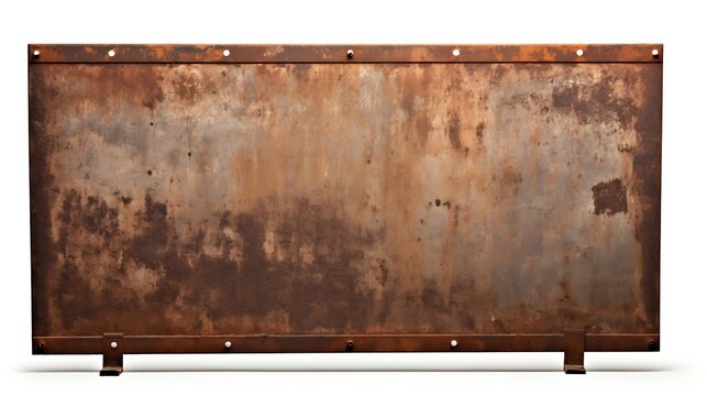Antique vintage rusty enameled grunge metal sign or panel mockup or mock up template isolated on white background. Including clipping path : Generative AI