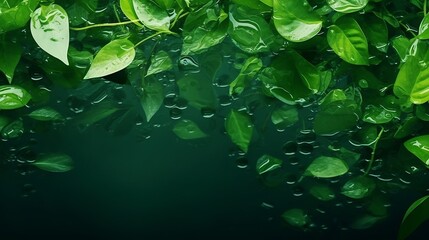 Green leaves on water surface. Beautiful water ripple background for product presentation. Copy space : Generative AI