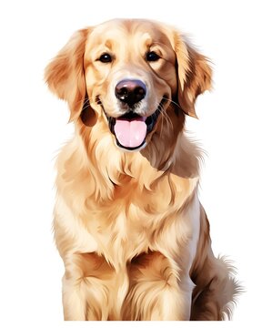 GOLDEN RETRIEVER watercolor portrait painting illustrated dog puppy isolated on transparent white background : Generative AI