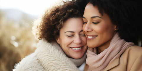 Expressing Love and Connection, a Female Couple Finds Comfort in Each Other's Arms