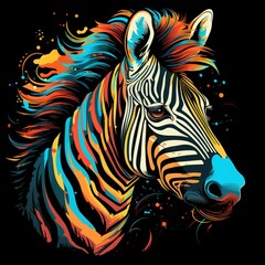 colorful zebra on black background