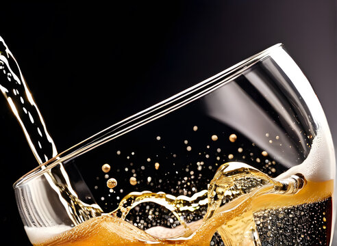 The moment when champagne is poured into a champagne glass, colse up, Generative Ai