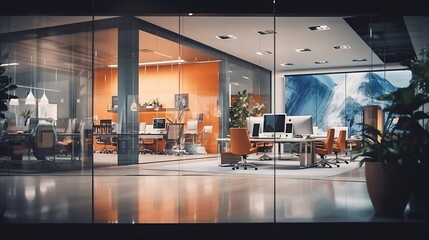 Blurring the Background in a Modern Office Interior : Generative AI - Powered by Adobe