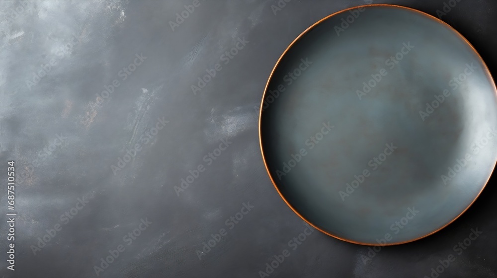 Poster Empty ceramic plate on dark stone background Copy space Top view : Generative AI