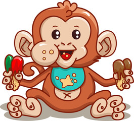baby monkey with cake