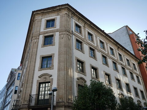 Historic building on H&oacute;rreo street in Santiago de Compostela Santiago de Compostela, Galicia, Spain 10092023